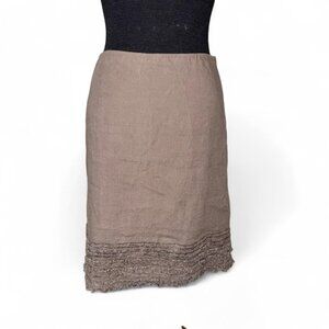 Eileen Fisher Taupe Irish Linen Ruffle A-Line Skirt Size Small Petite